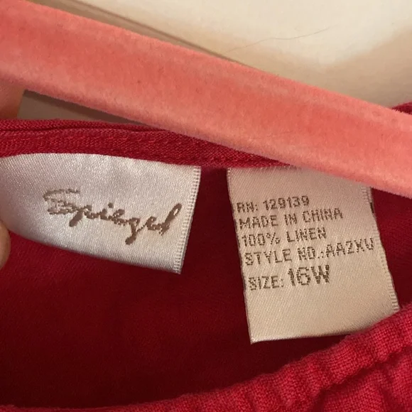 Spiegel 100% Linen (Flax) Cranberry Red long zippered tailored dress flaws pic 3 - Picture 2 of 15